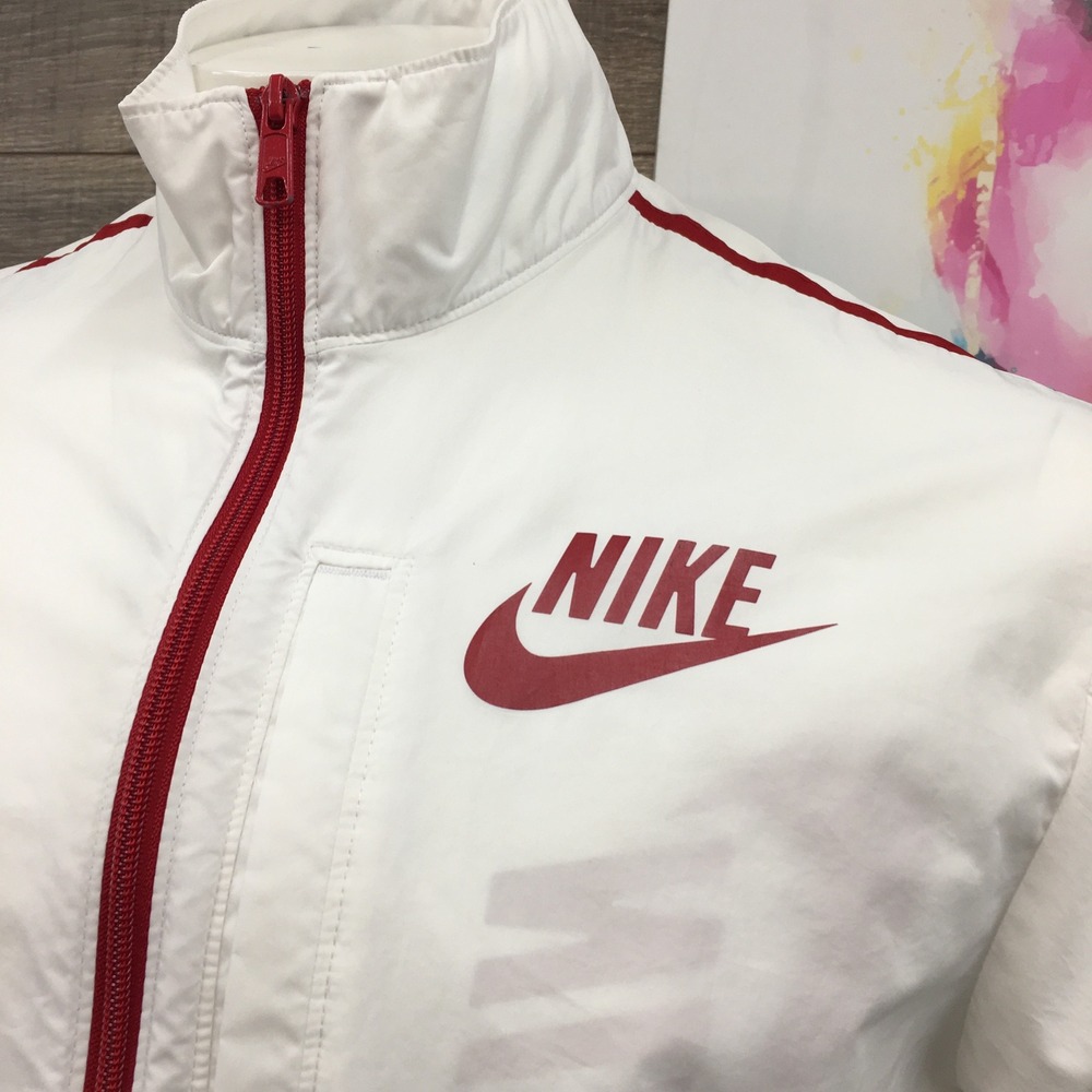 VINTAGE Nike Sportswear Mens White Red Full Zip Light Windbreaker Jacket Size M - Picture 2 of 9